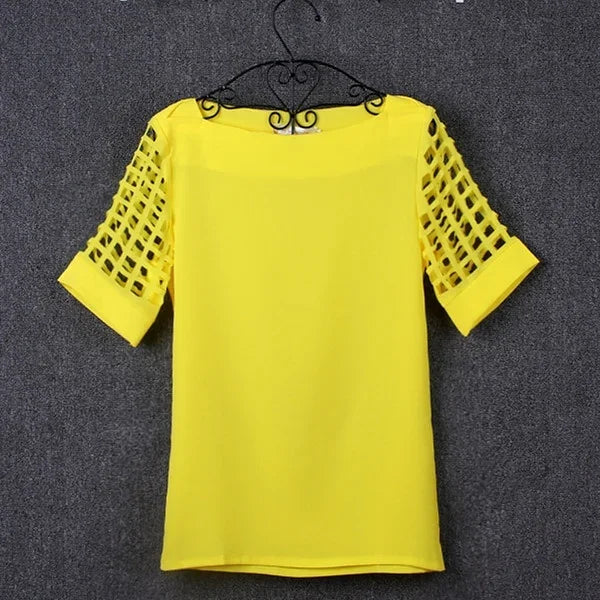 Sommer Bluse Sexy Frauen Damen Hohl Hülse Slash Neck Lose Solide Shirts Casual Tops