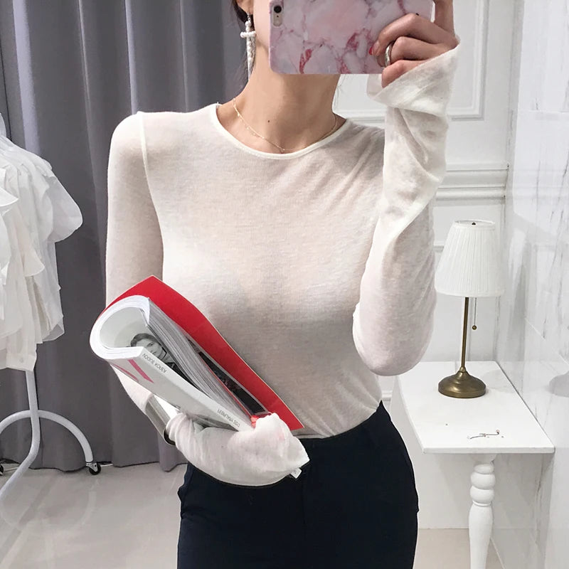 Shintimes Sexy Shirt Frauen T-Shirt Langarm Koreanischen Stil Dünne Grundlegende Elastizität T-shirt Top Frauen Kleidung T Shirt Femme