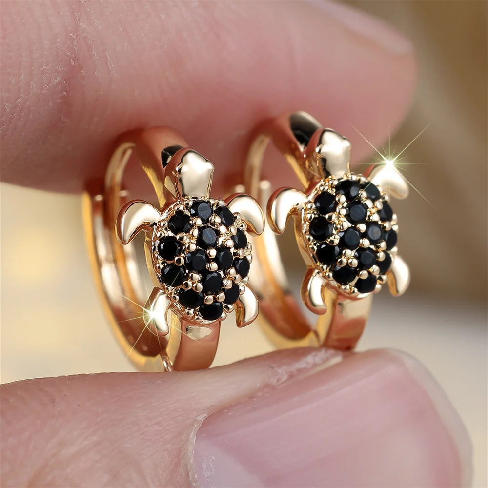 Mehrfarbige Zirkon Meeresschildkröte Creolen für Frauen Vintage Gold Silber Farbe Ohrschnalle Hochzeit Schmuck Valentinstag Geschenke