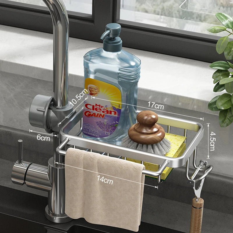 Küche Raum Aluminium Waschbecken Abfluss Rack Schwamm Lagerung Wasserhahn Halter Seife Abtropffläche Regal Korb Organizer Bad Zubehör