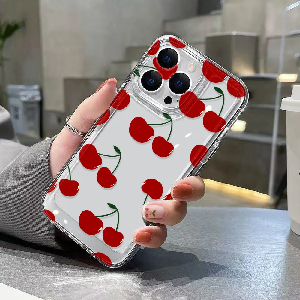 Transparente kirschbemalte Handyhülle für iPhone 13 11 16 Pro Max 16E 15 14 12 16promax 15promax 14promax Silikon Funda Cover