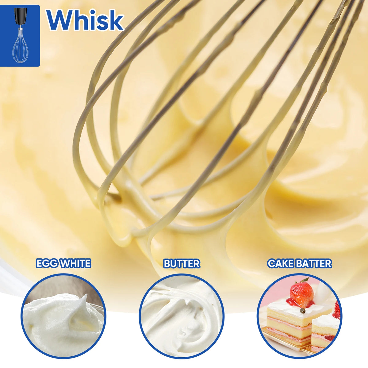 BioloMix 3-in-1-Tauchmixer aus Edelstahl, mit scharfen Klingen, Schneebesen und Milchaufschäumer, zur Herstellung von Babynahrung und Püree