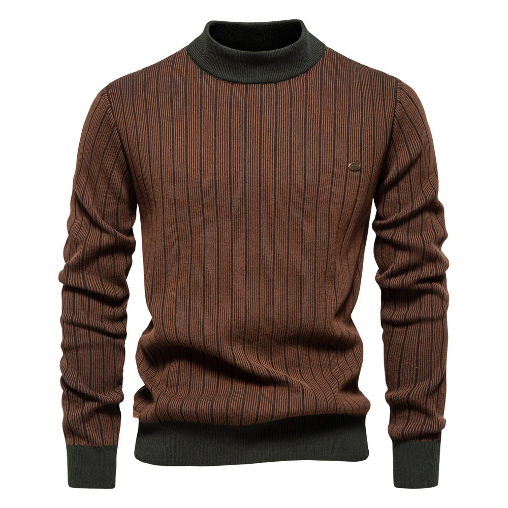 Aiopeson neues Design Herren Mock Neck Baumwolle Pullover Pullover Herbst Winter warm gestreiften Pullover für Männer