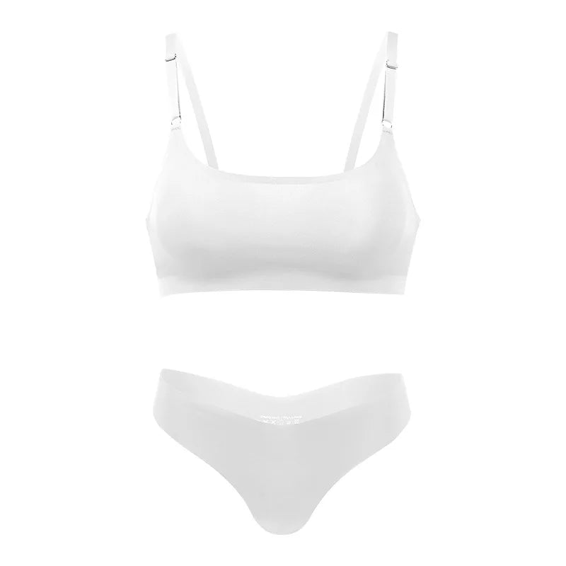 YMQJ Heißer Verkauf Hohe Qualität Neue Design Uns Größe Stilvolle Feste Eis Seide Nahtlose Drahtlose Bhs Und Frauen Unterwäsche Set
