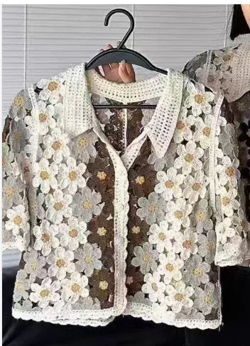 2026 Sommer Langarm Vintage National Trend Damenbekleidung Ausgehöhlte Spitze Patchwork Chiffon Hemden Damen Blusen Großhandel