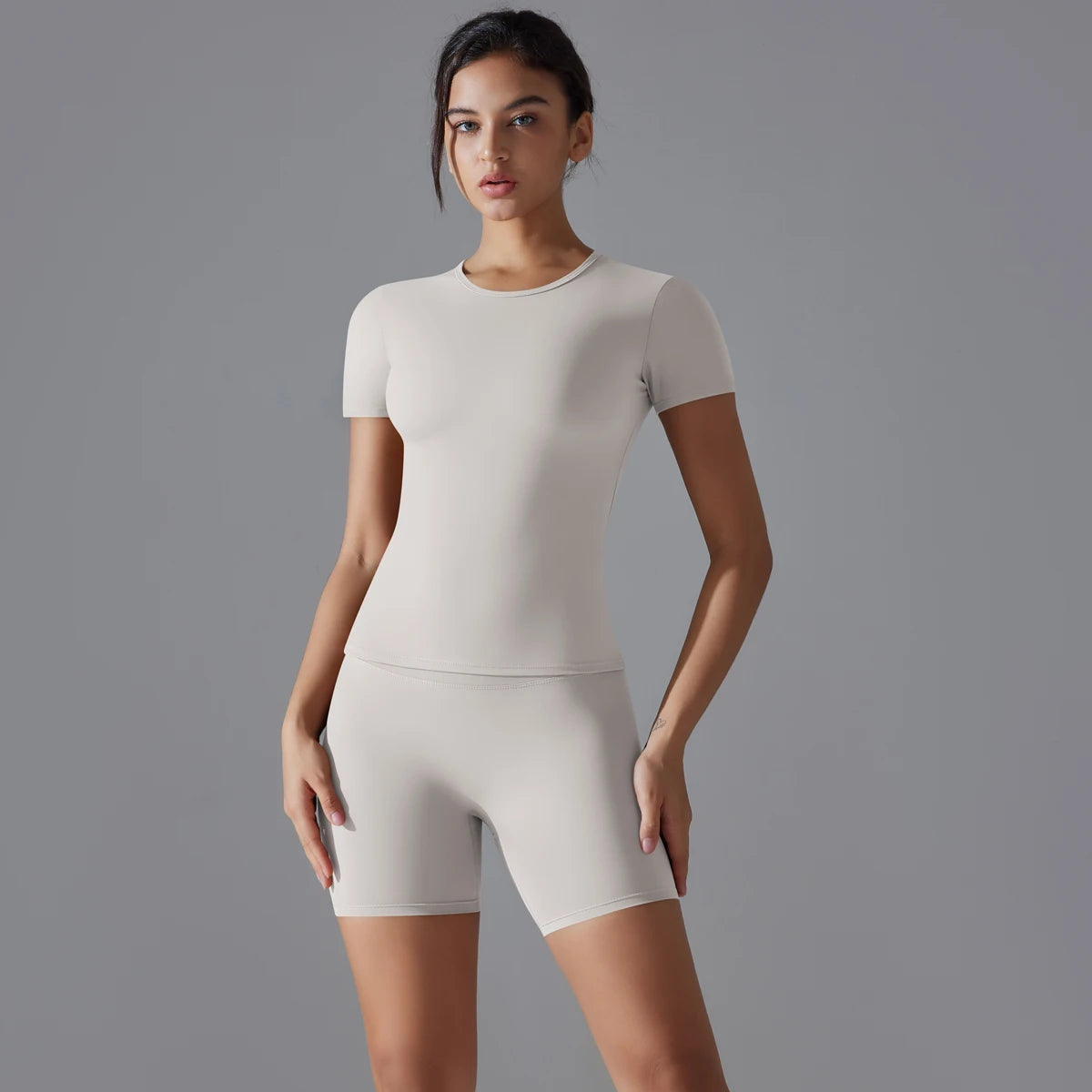 Yoga-Set für Damen, Sport-Kurzarmshirt mit hochtaillierten Leggings, Lauf- und Jogging-Trainingskleidung, Sport-Fitness-Gym-Sets