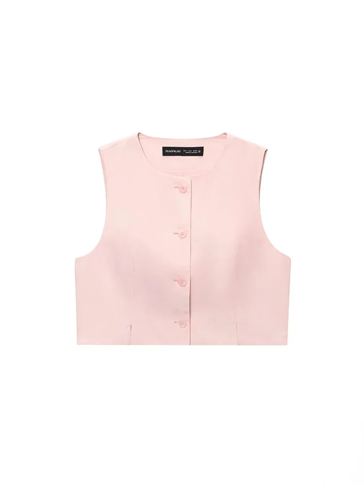 KONDALA Casual Büro Dame Chic Rosa Frauen Anzug Solide Oansatz Tasten Weste Gerade Lose Hosen Mode 2025, Frühling Sommer Set