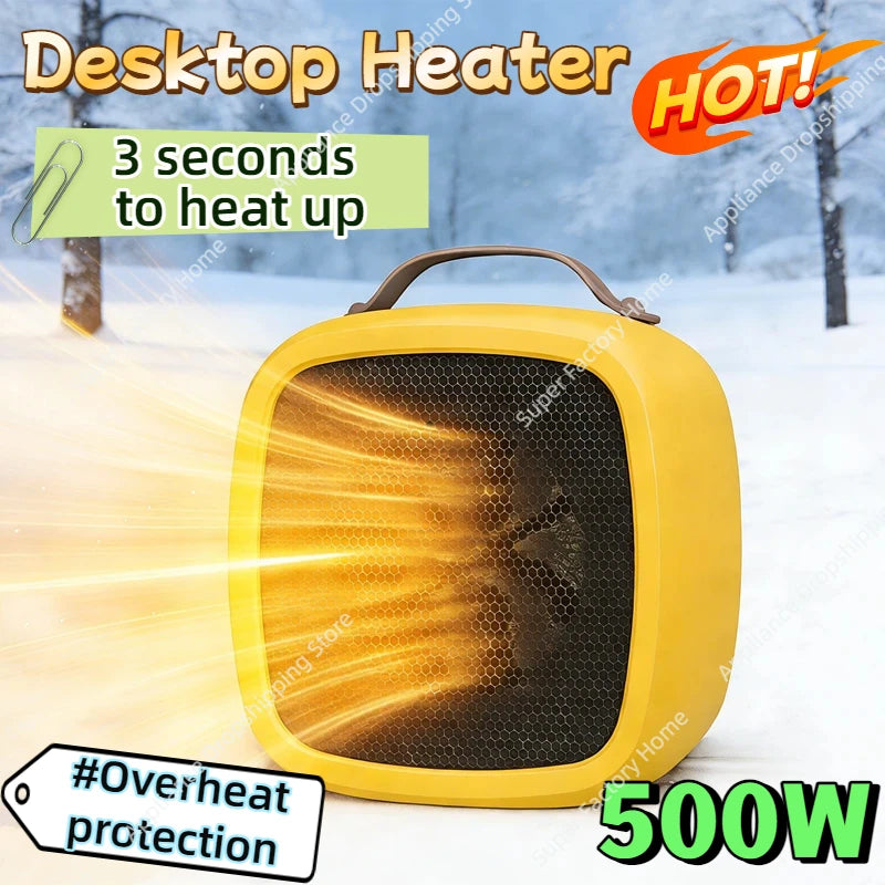 500W Tragbarer Kleiner Raumheizer Schnelle Erwärmung Leichter Desktop-Warmluftheizer für Innenräume Büro Zuhause Outdoor Wärmefan 2026