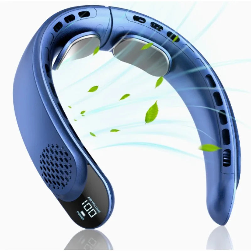 Tragbarer Digitaler Nackenventilator 360 °   Kühlender, blattloser, tragbarer Ventilator mit 4000 mAh, USB-wiederaufladbar, Kühlventilator
