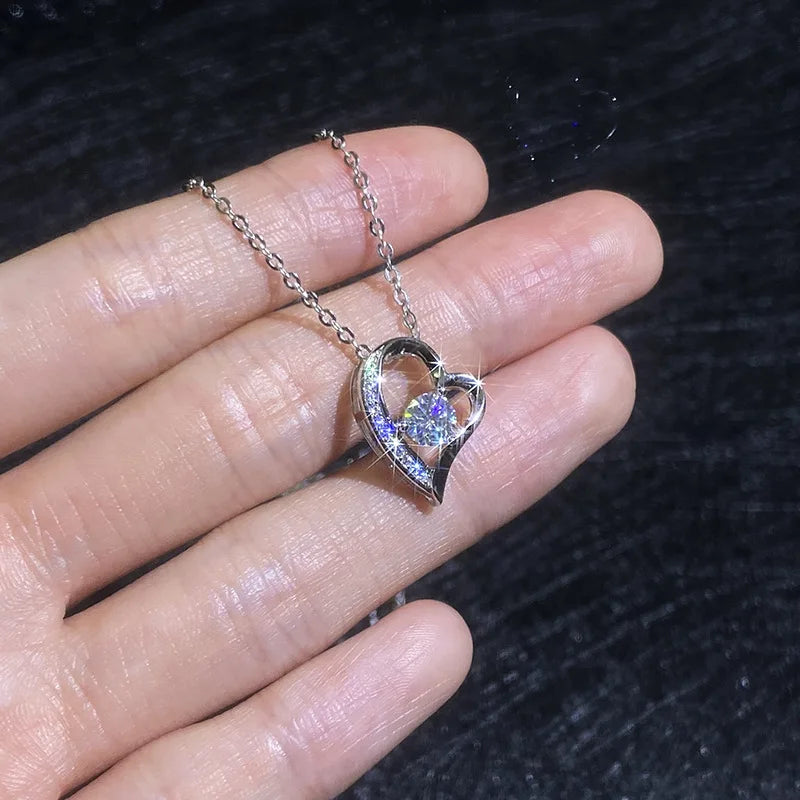 Halskette aus 925er-Sterlingsilber mit Herzanhänger, schlicht, für Damen, Hochzeit, Verlobung, Schmuck, Mode, Klassiker, Geschenk, Party, hohe Qualität