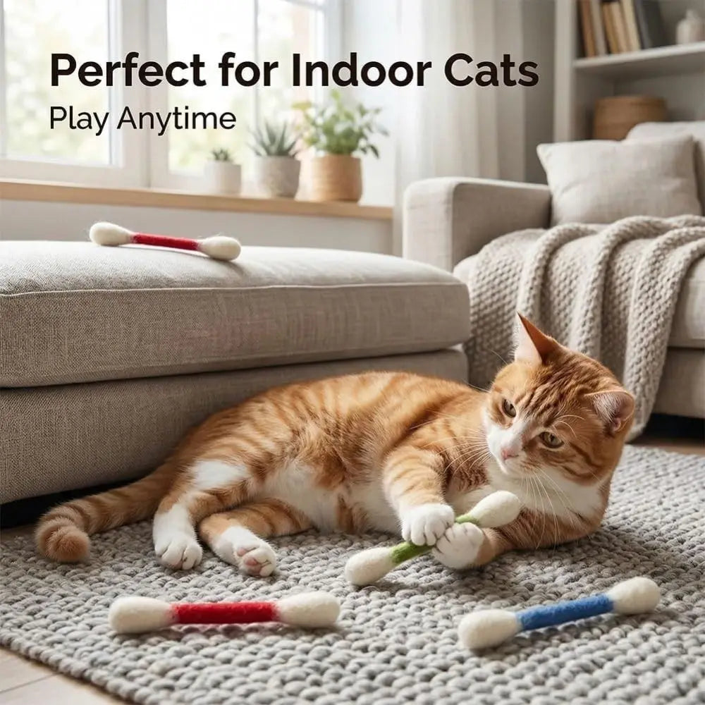 6er-Set Filz-Baumwollstäbchen für Katzen: Leichte, weiche interaktive Kick-Sticks zum Kauen, Zahnreinigung und als riesige interaktive Spielzeuge für Katzen