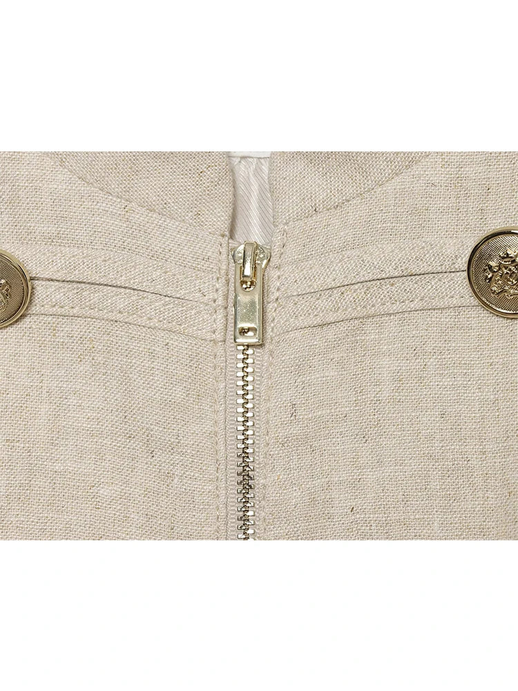    TFMLN Damen Vintage Westen & Mäntel 2026 Sommer Einfarbig Reißverschlüsse Knöpfe Stehkragen Elegante Streetwear Weste Modisch Schmal Geschnitten