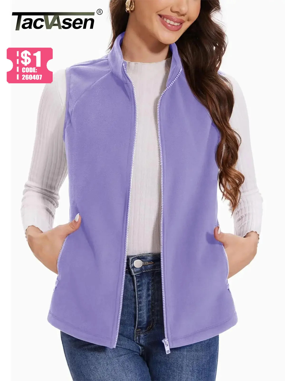 TACVASEN Herbst Winter Fleece Weste Damen warme ärmellose Jacken mit durchgehendem Reiß verschluss leichte Outdoor-Wander weste weibliche Weste
