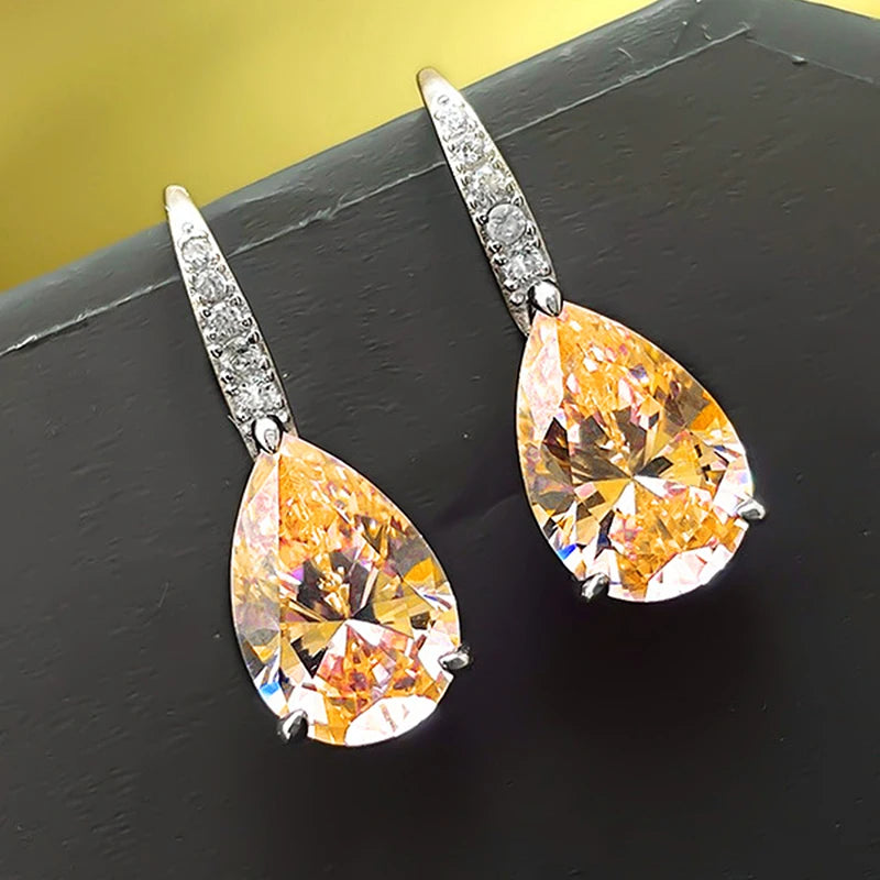 Huitan Rosa/Gelb Birne Zirkonia Ohrringe Frauen Silber Farbe Mode Elegante Weibliche Piercing Zubehör Romantische Schmuck