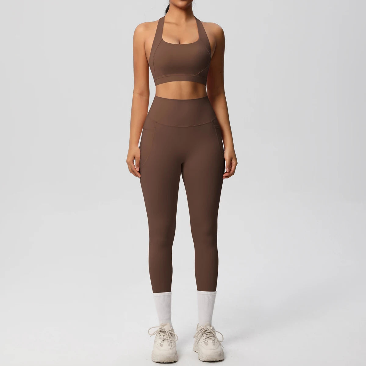 2-teiliges Sportbekleidungs-Yoga-Set, Fitnessstudio, Sport-BH, Leggings mit Taschenkleidung, Sportbekleidung, Yoga-Anzüge für Damen, Fitness-Set, Trainingsanzug