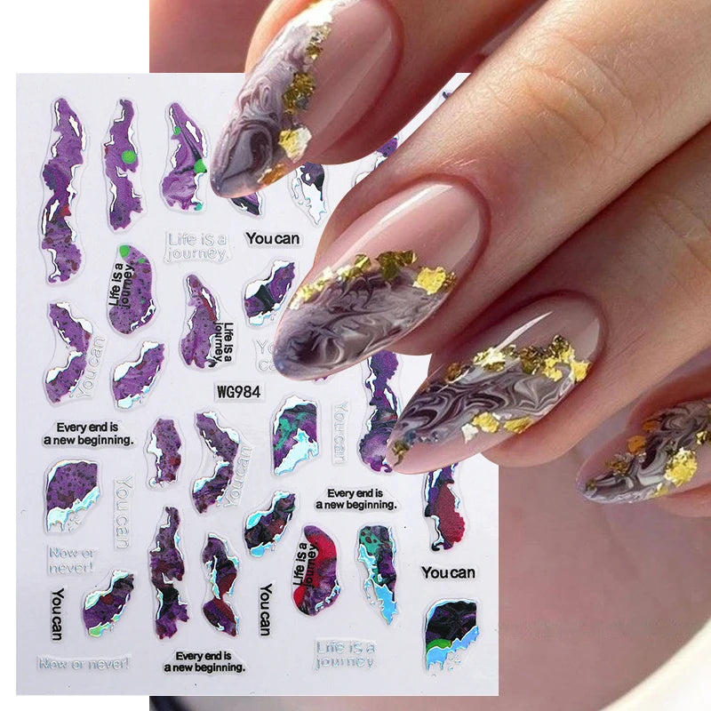 1PCS Schwarz Weiß Schmetterling Laser Nagel Aufkleber Y2K Nail art Dekoration Abstrakte Linien Bronzing Blumen Aufkleber Für Nägel
