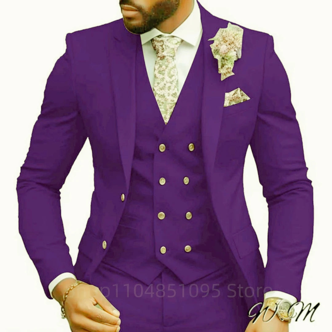 Hochwertige Grüne Business-Anzüge für Herren Slim Fit Elegante Hochzeitskleidung 3-Teilig Zweiknopf-Jacke Weste Hose Party-Sets