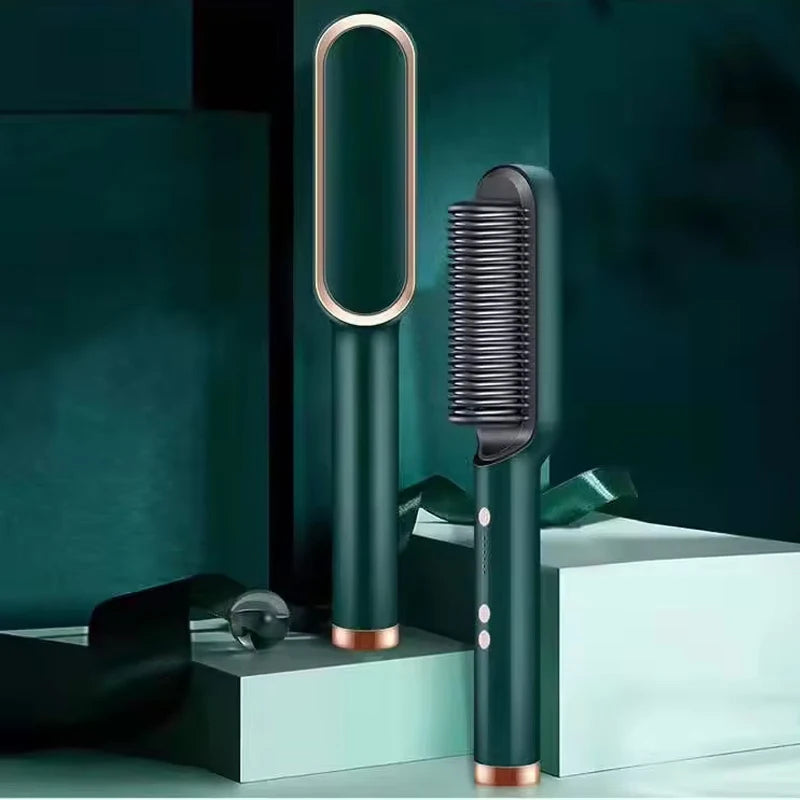 2-in-1 elektrische profession elle negative Ionen gerade Haar bürste Curling Kamm mit LCD-Display Curling Tool gerade Haar bürste