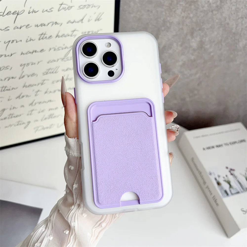 3 IN 1 Leder-Kartensteckplatz-Halter-Telefonhülle für iPhone 17 Air 16 15 14 13 Pro Max 16E, Brieftaschenfach, stoßfeste Rückseite, Stoßstange