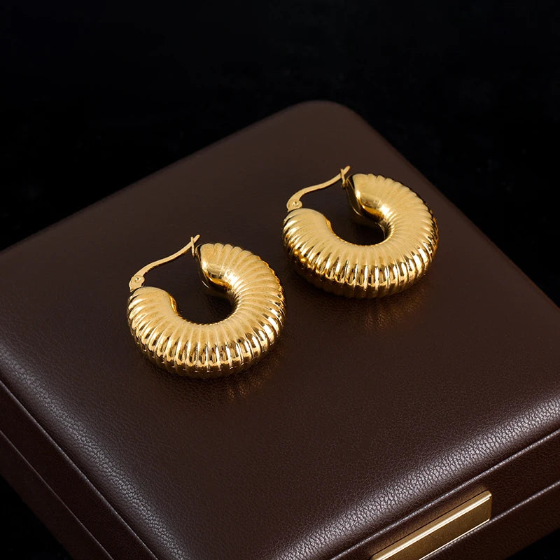 GANEMLY 316L Edelstahl Metall Goldfarben Creolen für Damen Neue Trendige Exquisite Wasserdichte Ohrschmuck Geschenk für Frauen