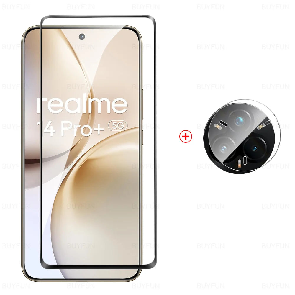4-in-1-Vollabdeckung aus gehärtetem Glas für Realme 14 Pro Plus 9D gebogener Displayschutz Realme 14 Pro+ Realme 14Pro 14Pro 5G-Objektivfilm