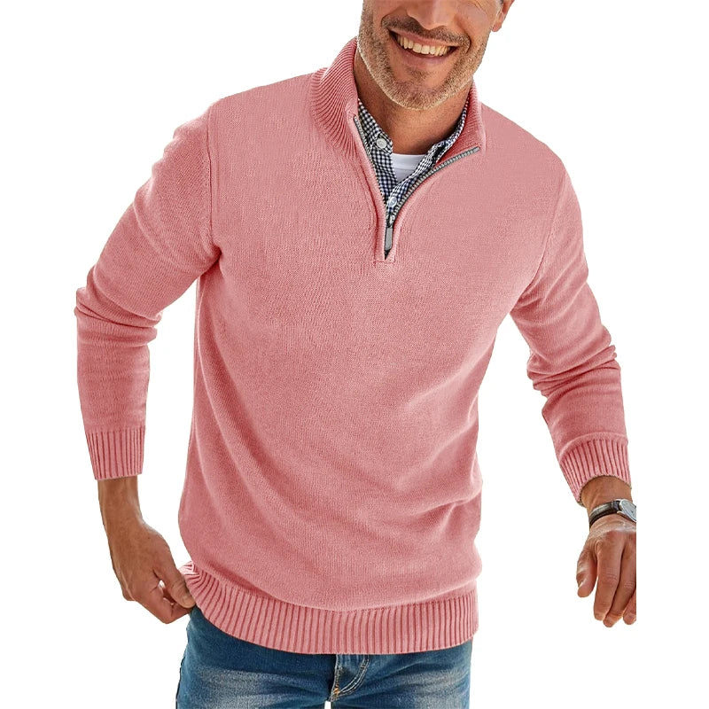 Herren-Pullover mit Viertelreißverschluss, langärmelig, schmale Passform, Stehkragen, lässiger Strick-Polo-Pullover, warmer Rollkragenpullover für den Winter