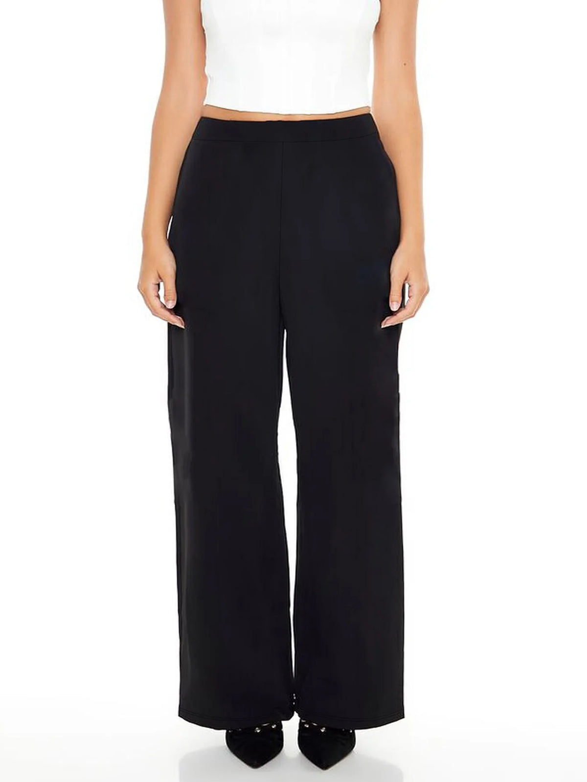 2026 Lässige Mode Weite Hosen für Damen Elastischer Bund Bequem Schlankformend Schwarz Täglich Büro Party