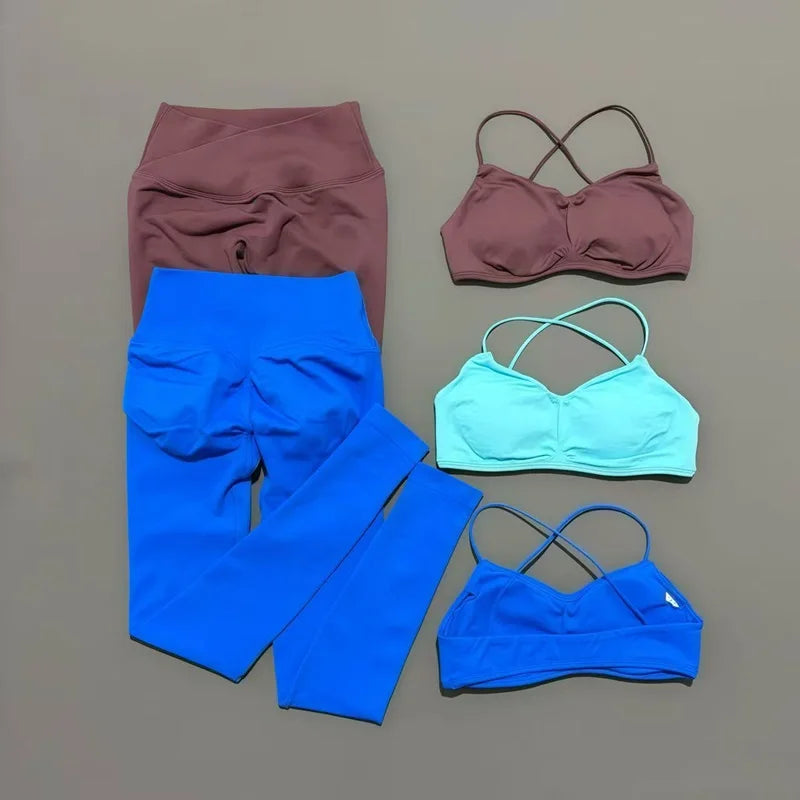 2-teiliges HISTELLO Vision Fitness-Set für Damen, Yoga, nahtloser Cross-BH, Scrunch-Leggings, Anzug für Gym, Pilates, Workout, Sport-Leggings-Set