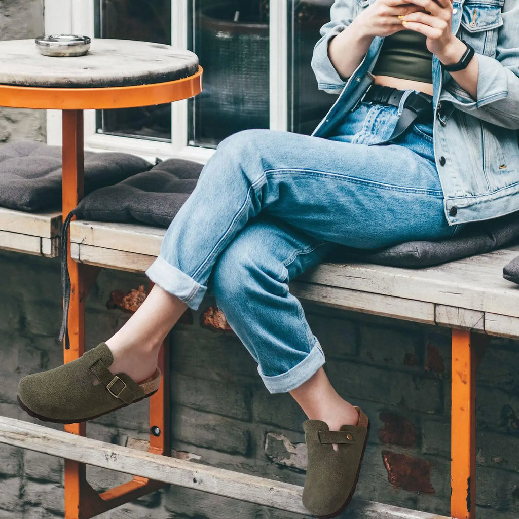 Shevalues Herren-Wildleder-Clogs, weiche Leder-Pantoletten, Herren, neue Sommer-Männer-Kork-Sandalen, bequeme Slip-On-Unisex-Clogs mit Fußgewölbeunterstützung