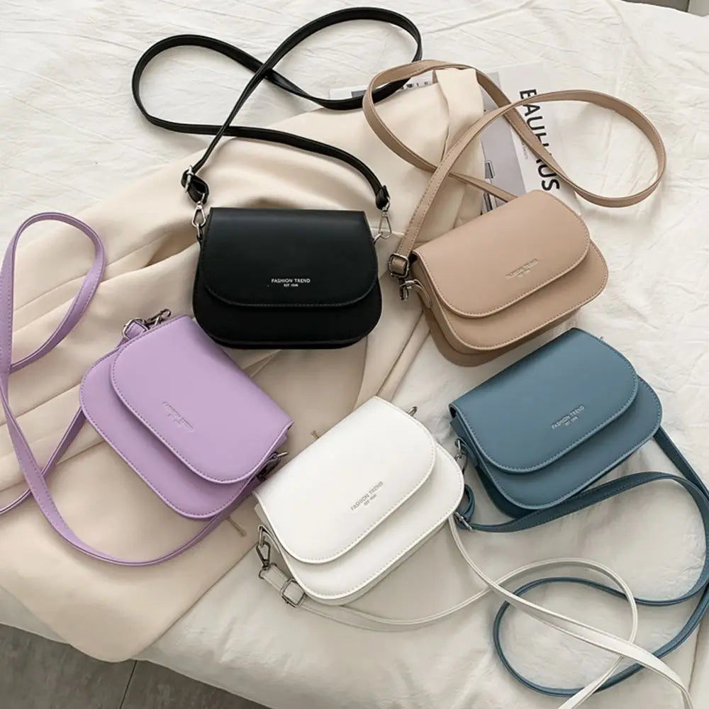 Trendy Sattel Schulter Tasche Frauen PU Leder Umhängetasche Einfache Feste Farbe Klappe Umhängetasche Mode Handtaschen Beutel