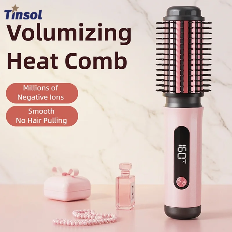 TINSOL Negativ-Ionen-Heißluftbürste Professionelles Styling-Tool Multifunktionale Beheizte Locken- und Glättungsbürste