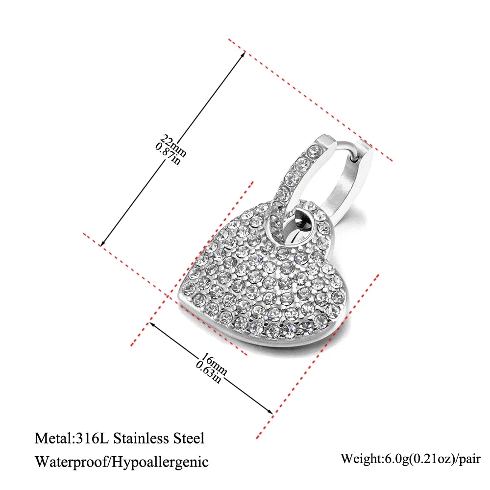 JeeMango Luxuriöse romantische Liebes-Herz-Creolen für Damen, Edelstahl, Zinkon-Kristall, Hochzeit, Brautohrringe, Schmuck E26036