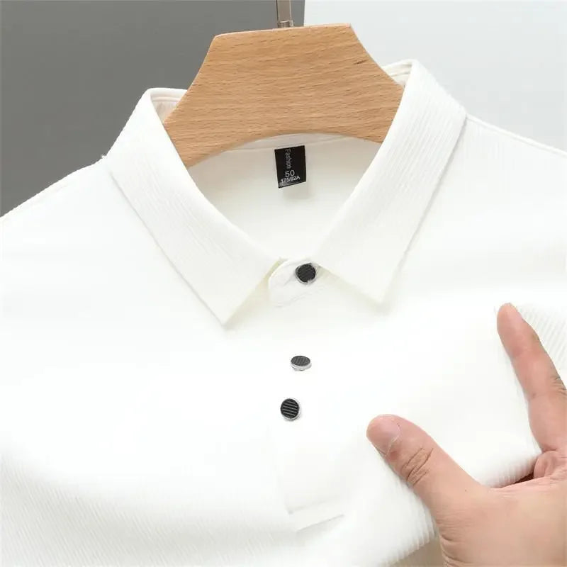 Neues lässiges Waffel-Kurzarm-Poloshirt für Herren, modisches einfarbiges Oberteil