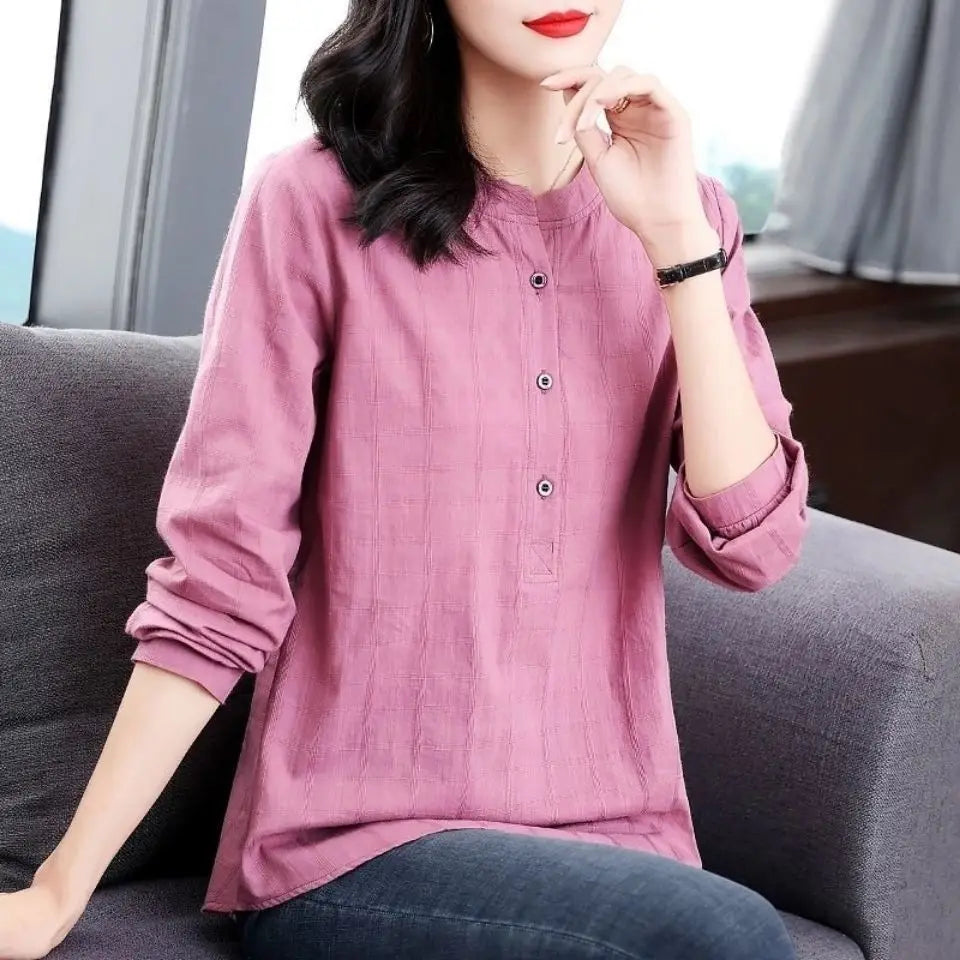 Frauen Frühling Herbst Stil Blusen Hemden Dame Casual Langarm Stehkragen Blusas Tops DF4850