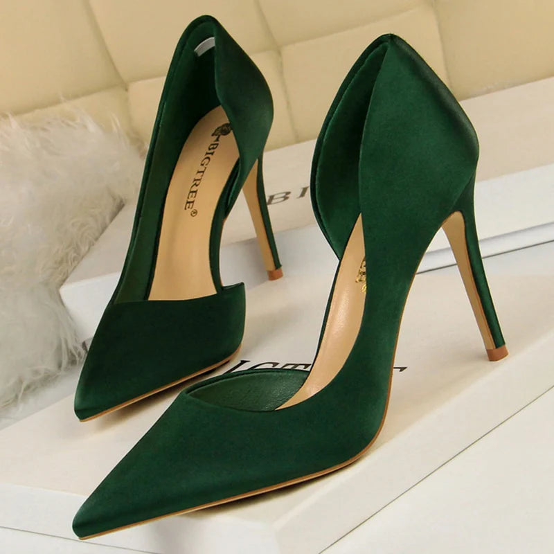 Damen Glamouröse Blaue 9,5cm Hohe Absätze Pumps Modische Satin Spitze Schuhe Elegante Trendige Abend-Bankett-Kleiderschuhe