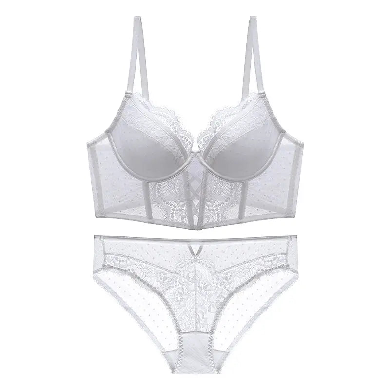 Push-Up Spitzen-Dessous-Set für Damen, Transparentes Negligé mit Weichem Bügel-BH, Fischgräten-Teddy, Sexy Braut-Flitterwochen-Outfit, S-XL
