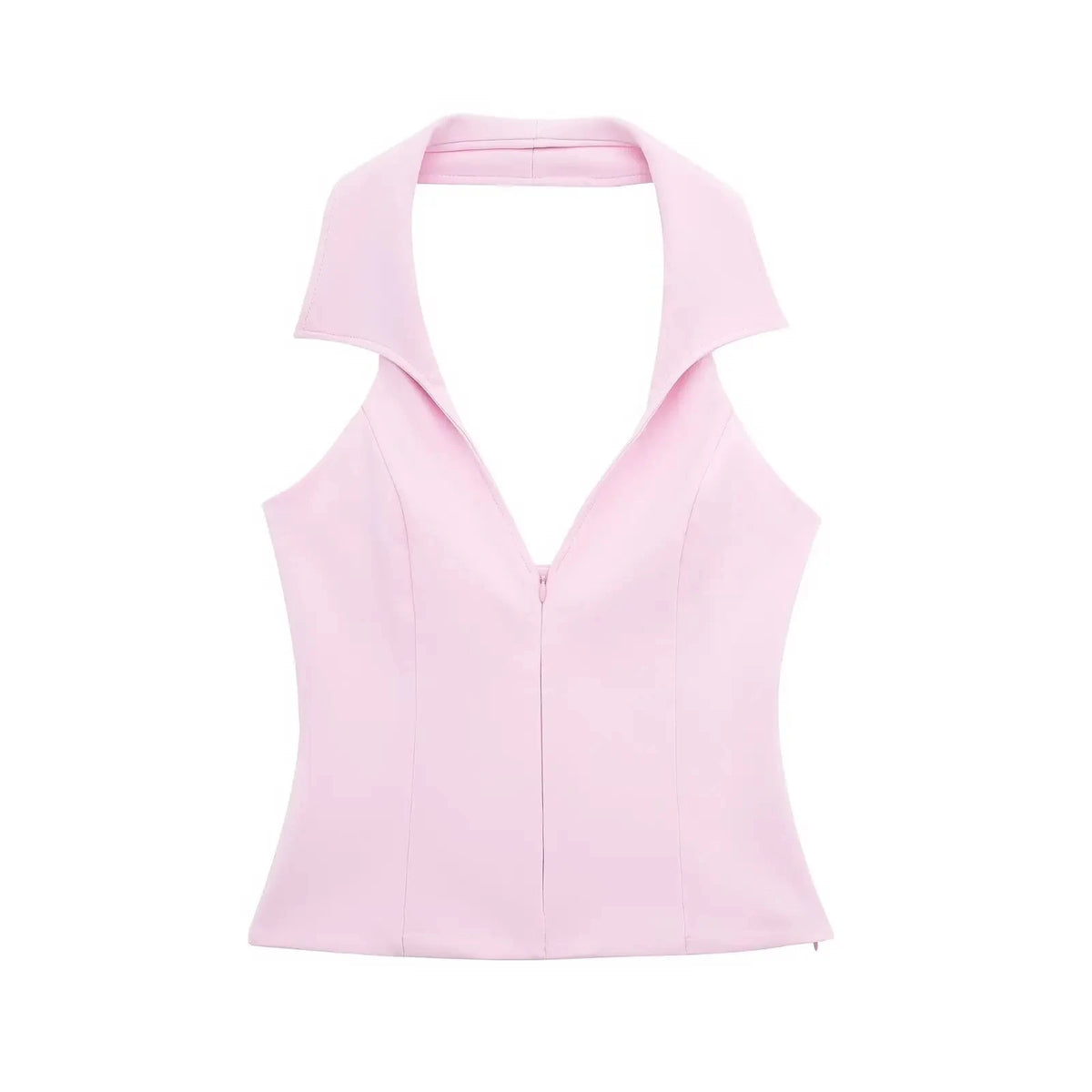 HH Damen Rosa 2-teiliges Set Sexy V-Ausschnitt ärmellos rückenfrei Hosenträger Reißverschluss Top + hohe Taille Gesäßtasche Miniröcke Shorts Y2K
