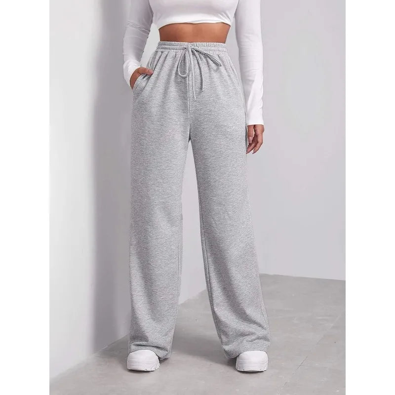 Plus Size Damen-Jogginghose mit hoher Taille, gerade, einfarbig, lässig, vielseitige Hose, modische, lässige Sporthose