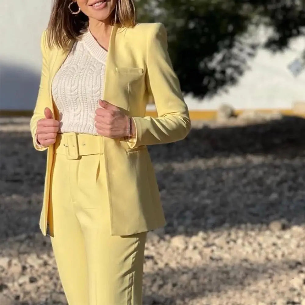 KONDALA Bürodame Beige Damenanzüge Langarm V-Ausschnitt Übergroßer Blazer + Hose mit hoher Taille und weitem Bein Mode 2025, Vintage-Sets
