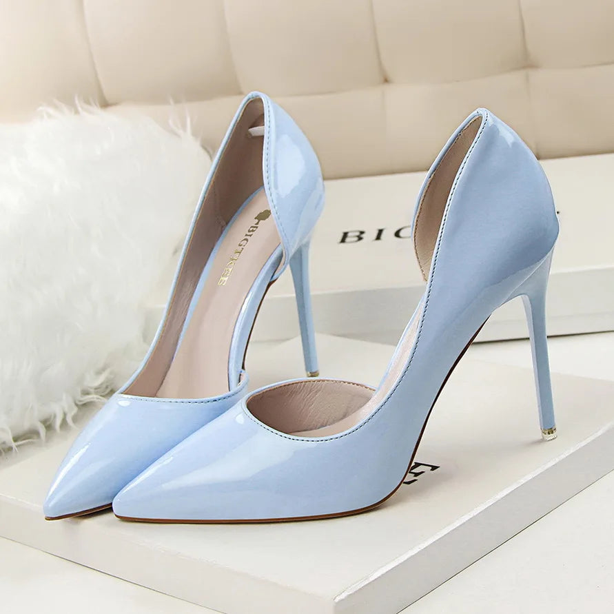 Frauen 7,5 cm 10,5 cm High Heels gelbe Pumps Büro sexy Stiletto Hochzeit Braut Scarpins kurze Absätze Dame sexy hohle Party Schuhe