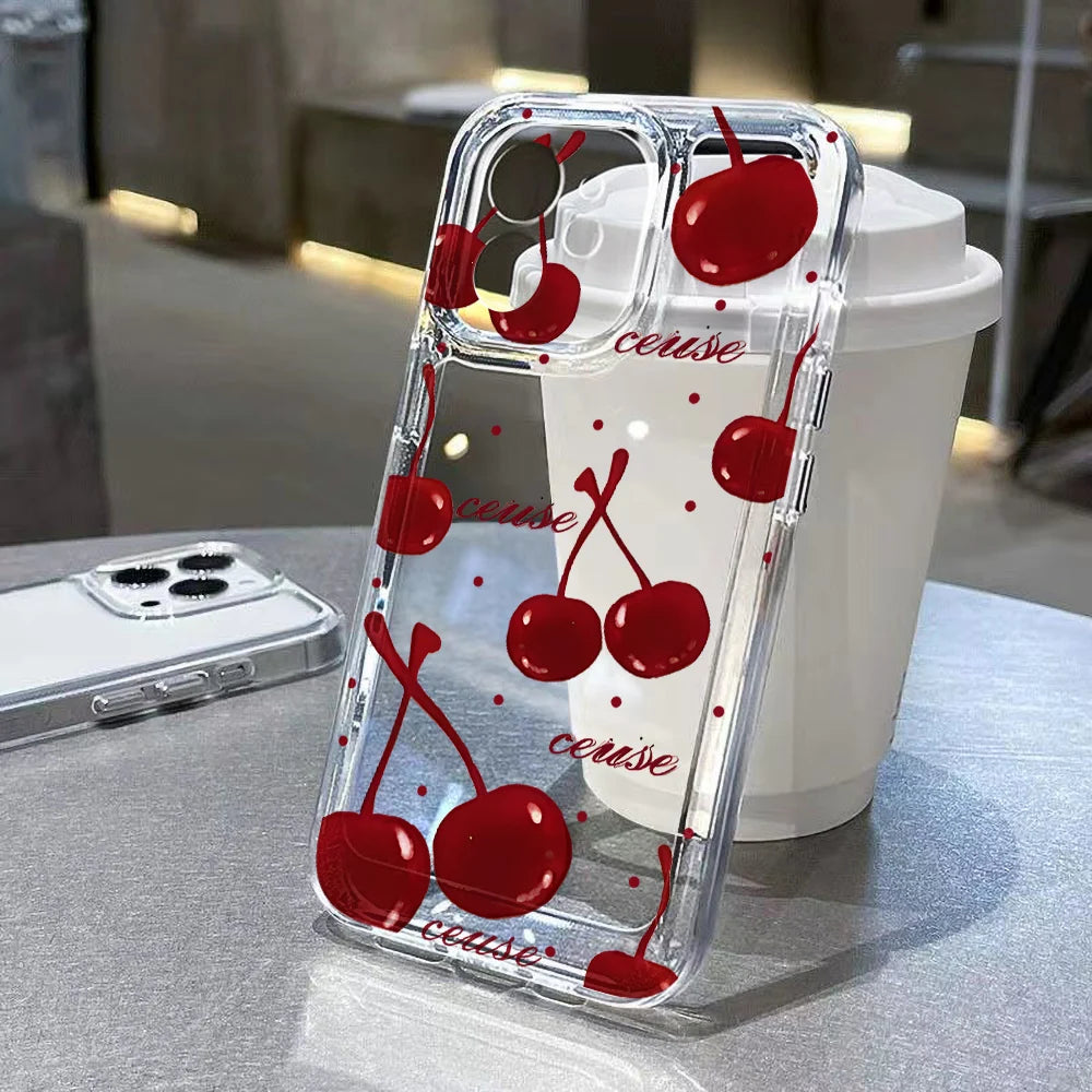 Transparente kirschbemalte Handyhülle für iPhone 13 11 16 Pro Max 16E 15 14 12 16promax 15promax 14promax Silikon Funda Cover