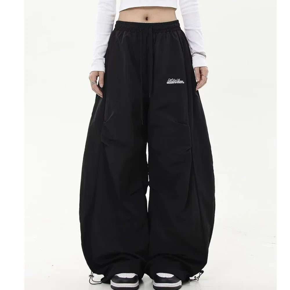 Casual Chic Sweatpant Retro Passenden Oversize frauen Breite Bein Hose Niedrige Taille Kordelzug Dame Cargo Hosen Y2K Hip Hop Streetwear