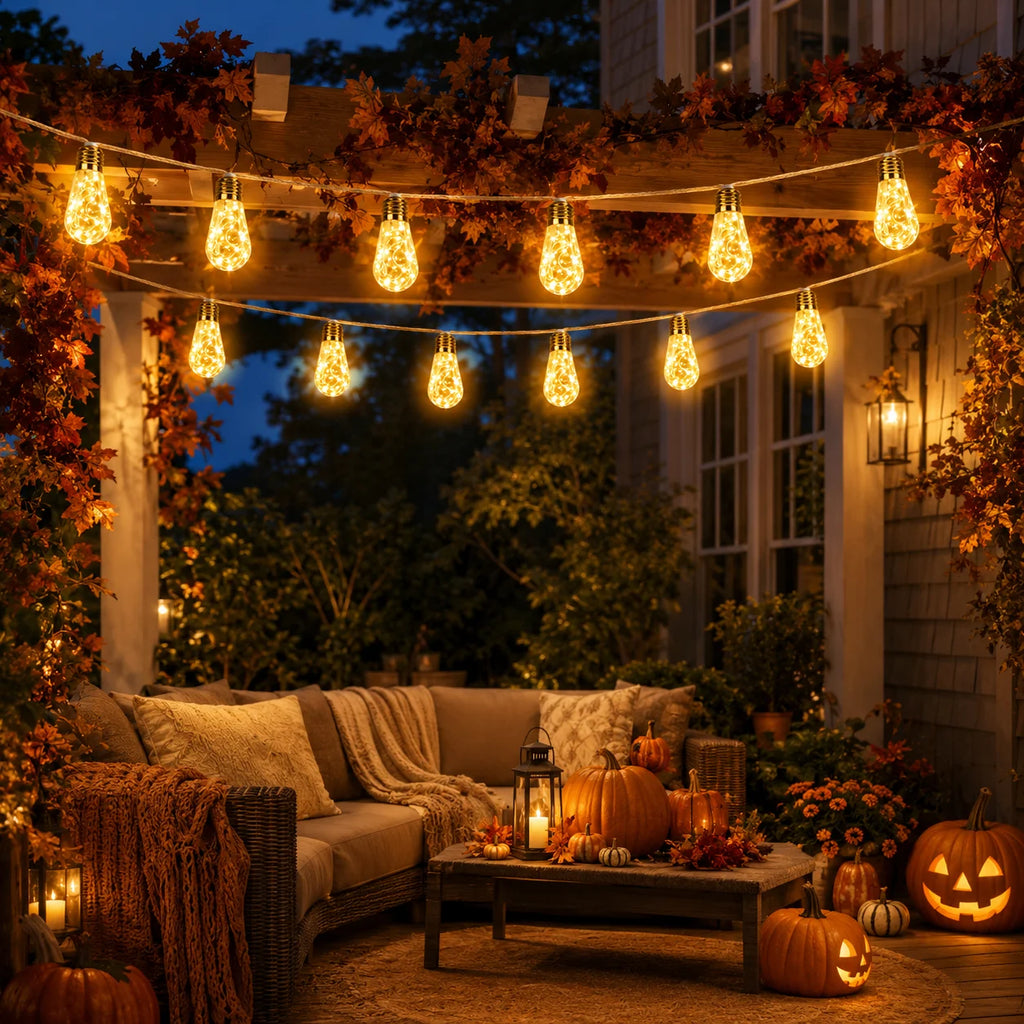 Solar-Lichterkette mit Hanfseil und Edison-Glühbirnen, Solarbetrieben, 8/16/24 Glühbirnen, Warmweiß für Garten, Terrasse, Hochzeit, Weihnachtsdekoration