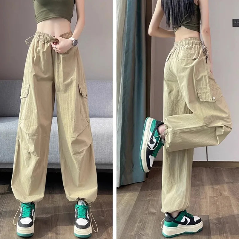 Herbst Frauen koreanische Version Baggy hoch taillierte Cargo hose Dame prägnante übergroße Freizeit täglich weites Bein gerade Bein Hose