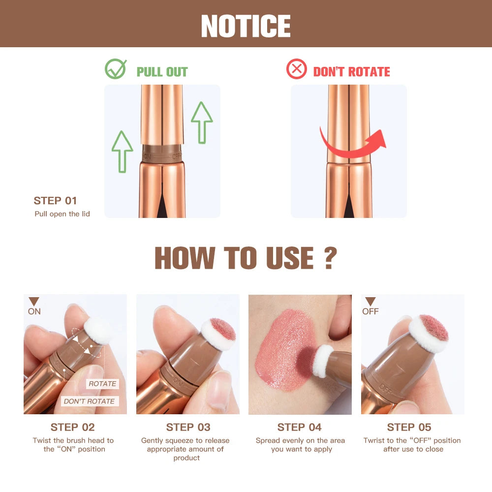 Beauty Blush Wand Easy Liquid Blush Gesichtsrouge Natürliche Creme Wangentönung Erhellen Sie die Augen Highlight Contour Stick Schwammkopf