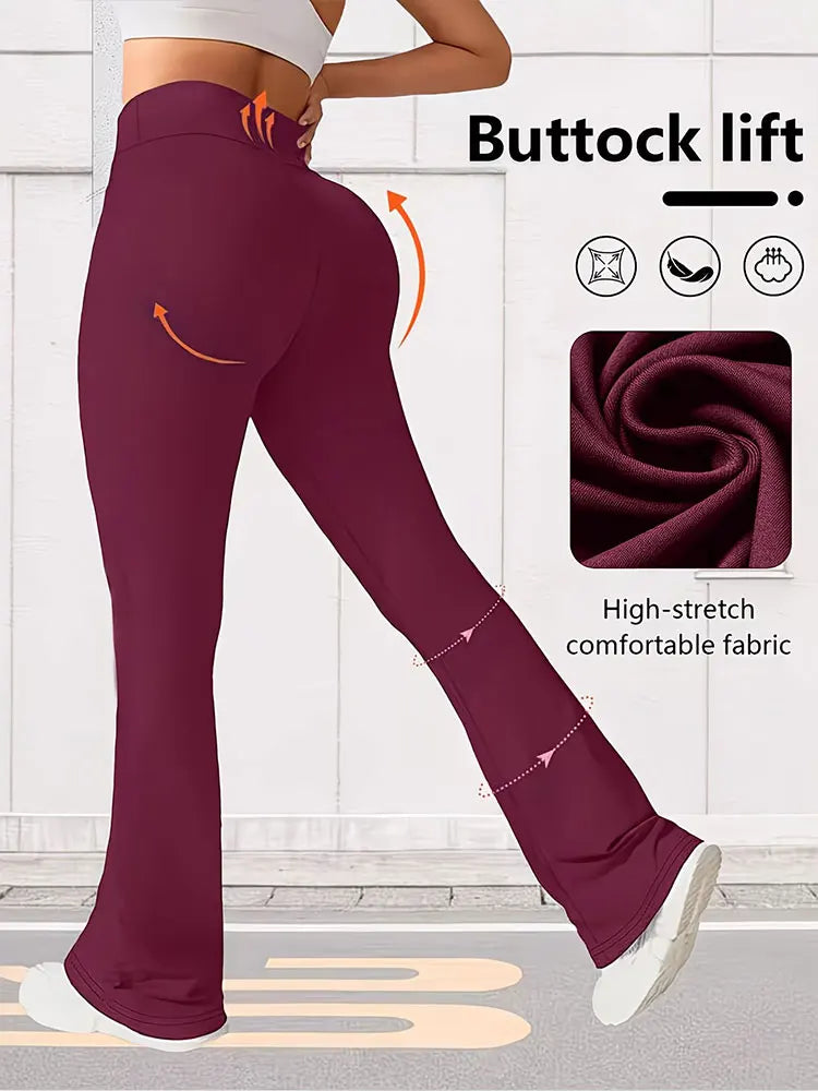 Damen-Yogahose mit hoher Taille, ausgestellte Yoga-Hose, Bootcut-Yogahose, Stretch-Arbeitshose mit weitem Bein, geeignet für Übungen, Sport, Laufen, Freizeit