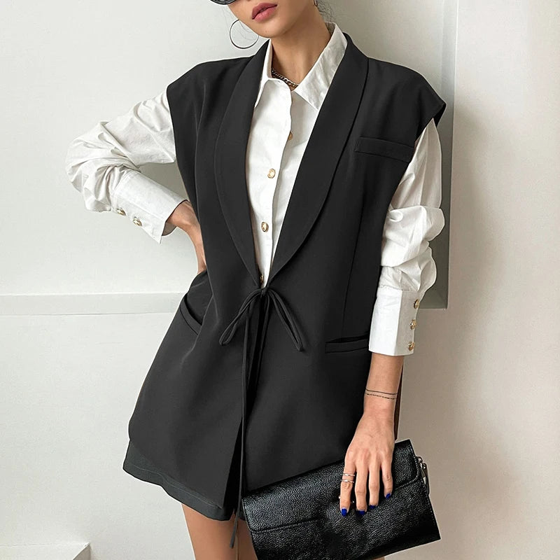 2025ZANZEA Herbst Frauen Outwear Mode Ärmellose Weste Revers Kragen Weste Elegante Spitze Up Blazer Streetwear Büro Jacken