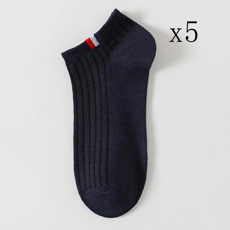 5 Paar dünne, einfarbige Herren-Freizeitsocken, atmungsaktive, schweißabsorbierende Kalibrierungssocken, Sommer-Mischbootssocken