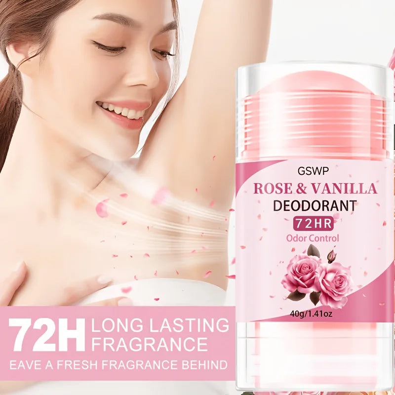 GSWP Rosen- und Vanille-Deodorant, mit einem 72-Stunden-Duft, der den ganzen Tag anhält. Langanhaltender Geruchsschutz. 40g/80g