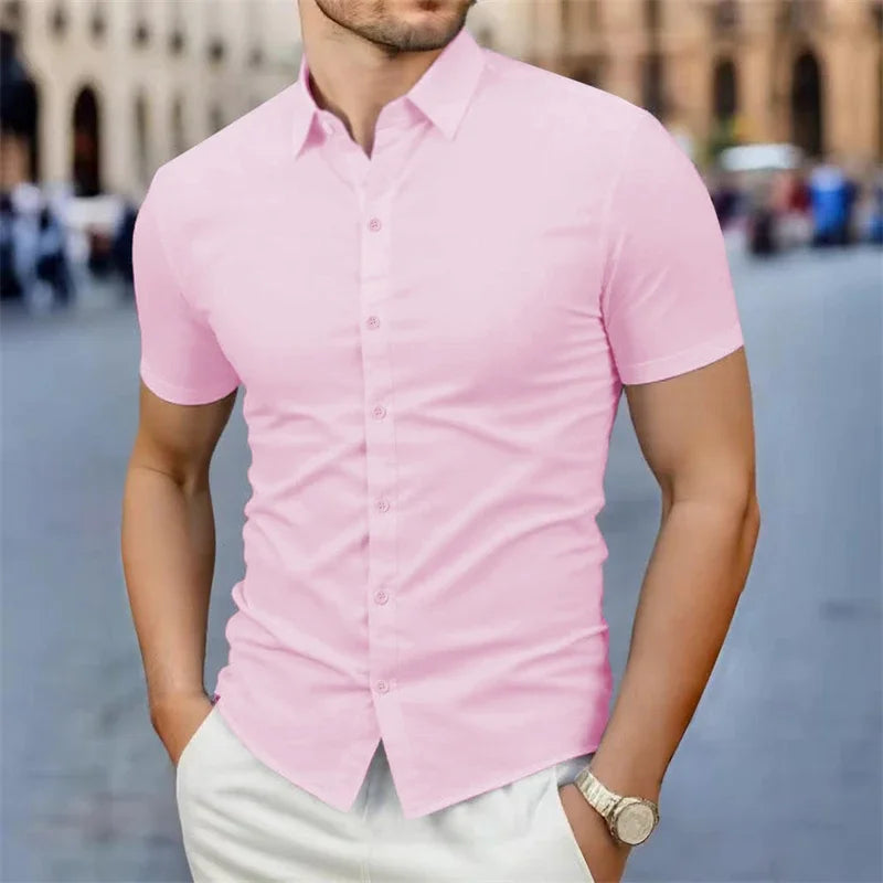 2025, neues Herren-Business-Casual-Hemd, einfarbig, kurzärmelig, für Sommermode, kein Bügeln, bequemes und vielseitiges Oberteil